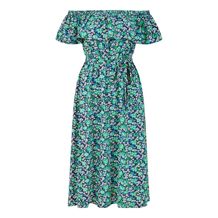 Yumi Women's Green Ditsy Floral Bardot Midi Wrap Dress in Size 10, Sports Direct