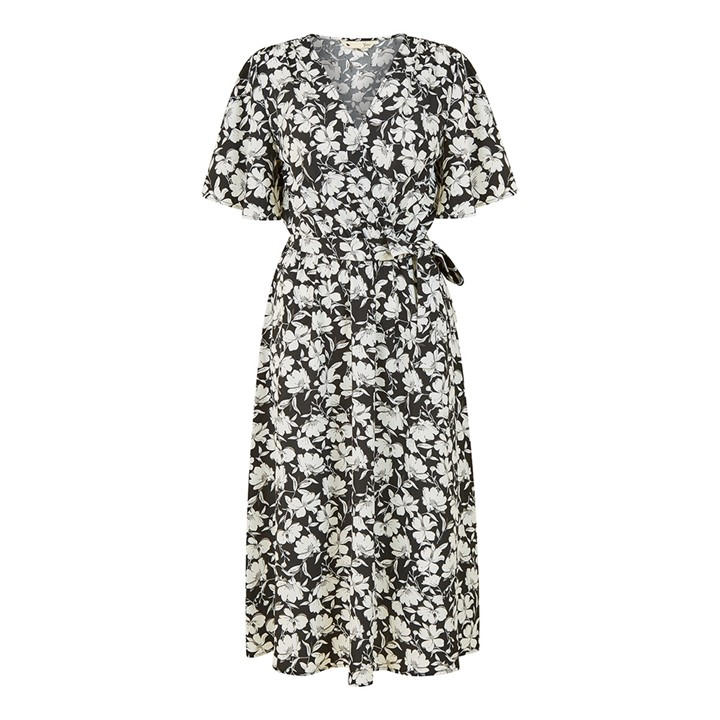 Yumi Women's Black Floral Midi Wrap Dress in Size 10, Sports Direct