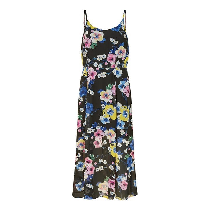 Yumi Women's Black Floral Strappy Midi Wrap Dress in Size 10, Sports Direct
