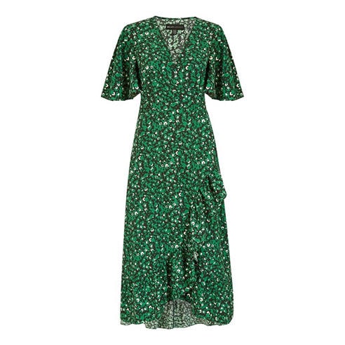 Mela London - Women's Green Leopard Print Wrap Dress
