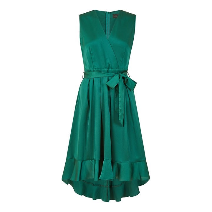 Mela London Women's Green Satin Dipped Hem Midi Wrap Dress in Size 8, Sports Direct