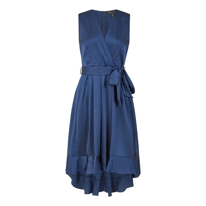 Mela London Women's Blue Green Satin Dipped Hem Midi Wrap Dress in Size 6, Sports Direct