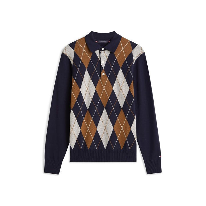 Tommy Hilfiger Men's Blue Tommy Argyle Poloknt Sn61 in Size L, Sports Direct