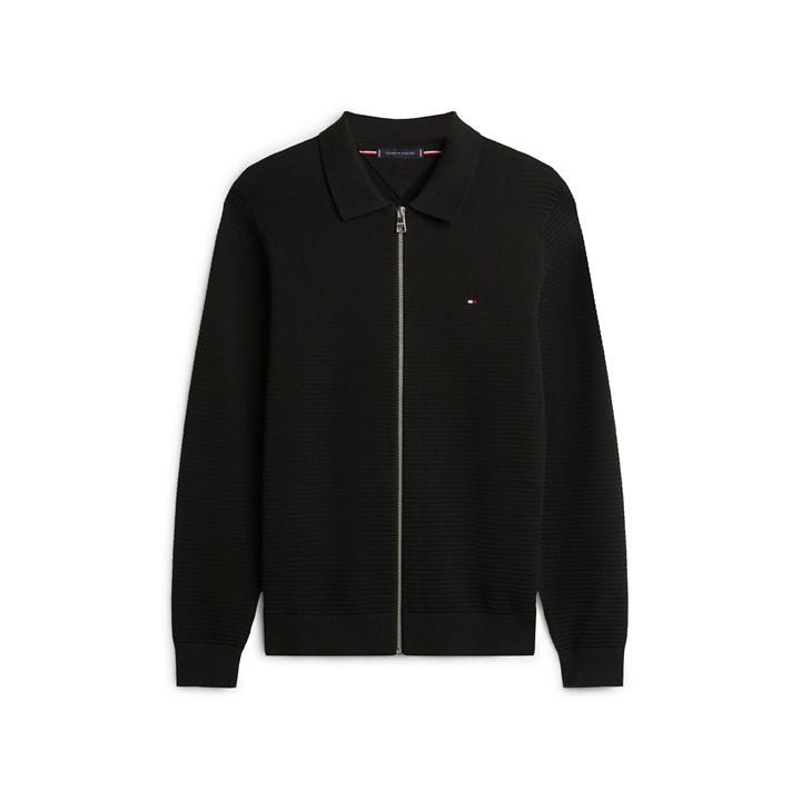 Tommy Hilfiger Men's Black Structure Full Zip Crew Neck Jumper in Size L, Sports Direct