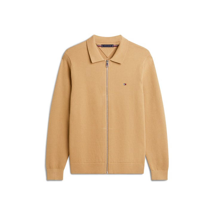 Tommy Hilfiger Men' Beige Structure Full Zip Crew Neck Jumper in Size S, Sports Direct