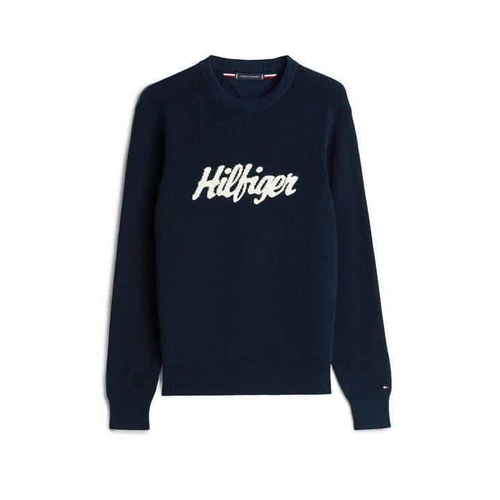 Tommy Hilfiger Men's Blue Logo Knitted Crew Neck Jumper in Size XL, Sports Direct