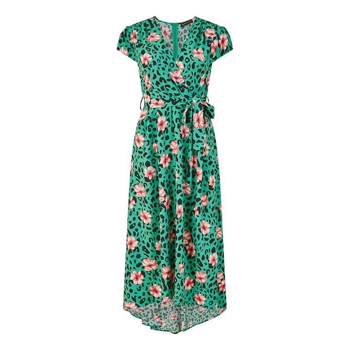Mela London Women's Green Animal Print Dipped Hem Wrap Dress in Size 10, Sports Direct