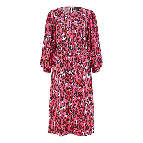 Mela London - Women's Pink Animal Print Ruched Midi Wrap Dress