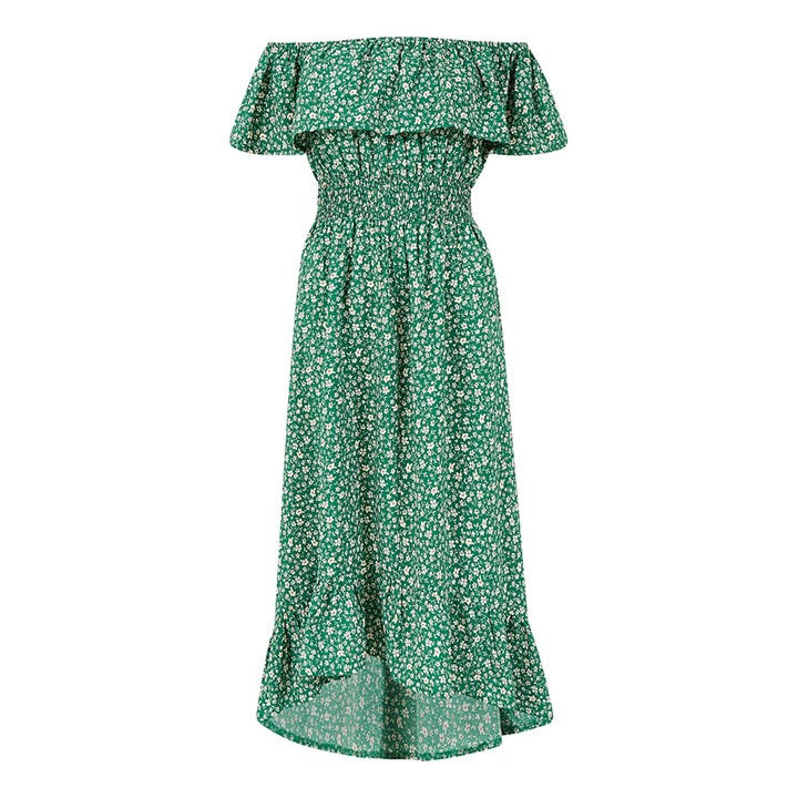 Mela London Women's Green Ditsy Daisy Printed Bardot Maxi Dress in Size 8, Sports Direct