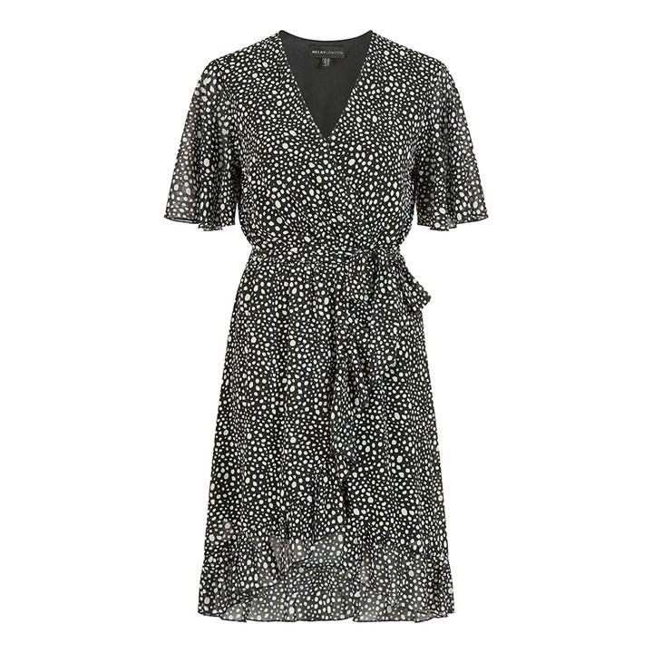 Mela London Women's Black Frill Wrap Dress in Size 10, Sports Direct