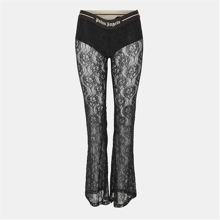 Palm Angels Women's Black Lace Logo High-Rise Flared Trousers in Size 10, Sports Direct