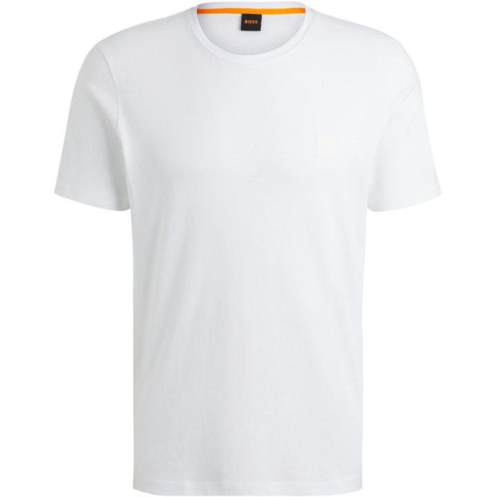 Boss Men's White Orange Tales T-Shirt With Logo Patch Premium Cotton in Size XL, Sports Direct