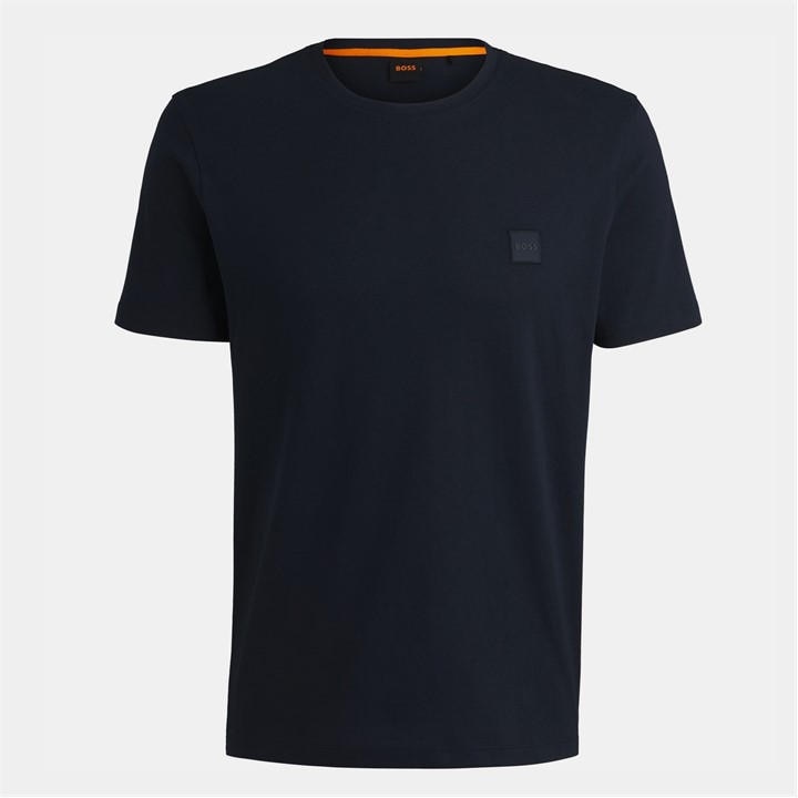 Boss Men's Blue Orange Tales T-Shirt With Logo Patch Premium Cotton in Size M, Sports Direct