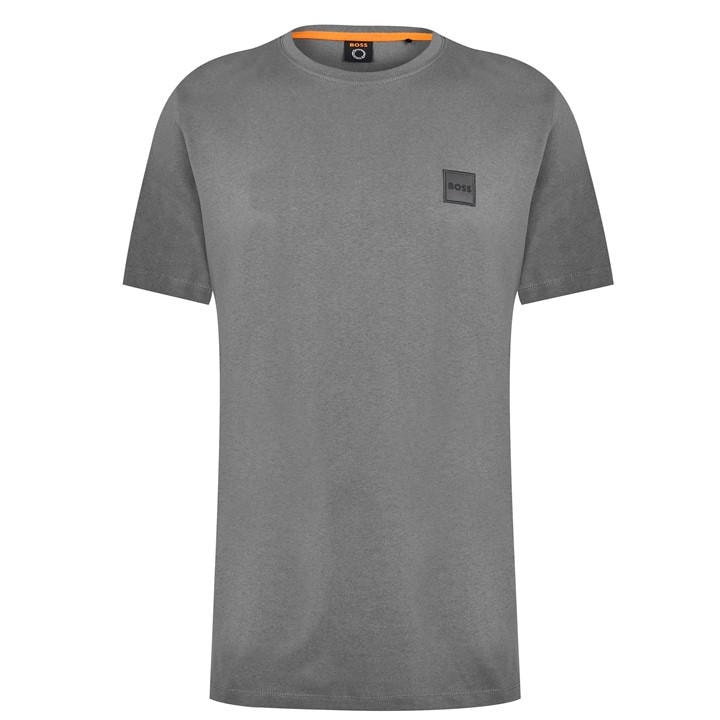 Boss Men's Grey Orange Tales T-Shirt With Logo Patch Premium Cotton in Size L, Sports Direct