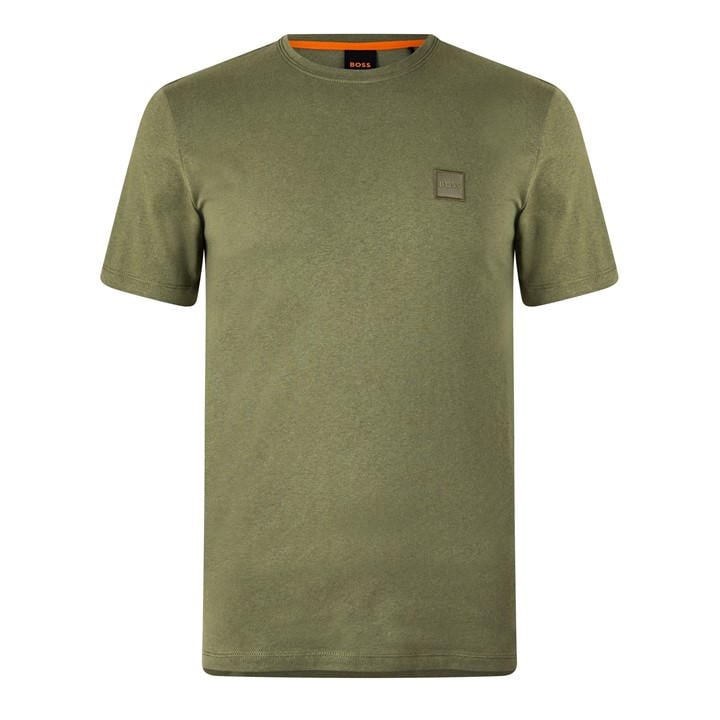 Boss Men's Green Orange Tales T-Shirt With Logo Patch Premium Cotton in Size M, Sports Direct