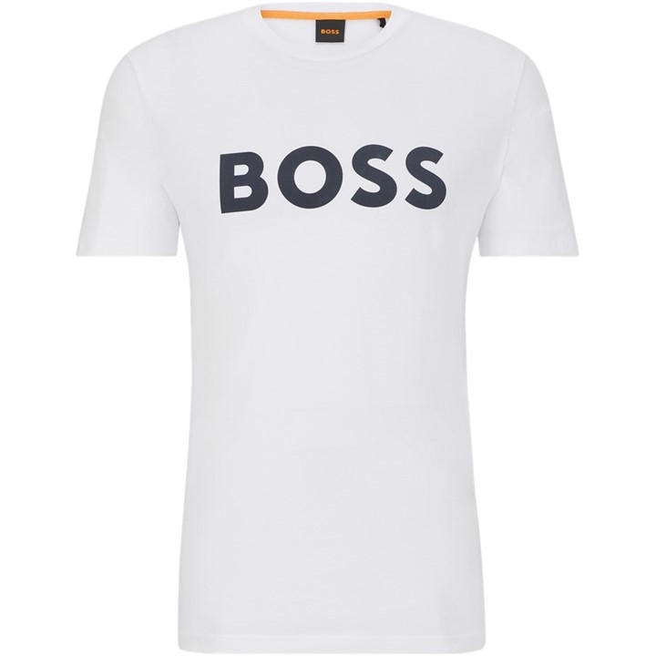 Boss Men's White Thinking 1 T-Shirt, Signature Logo in Size L, Sports Direct