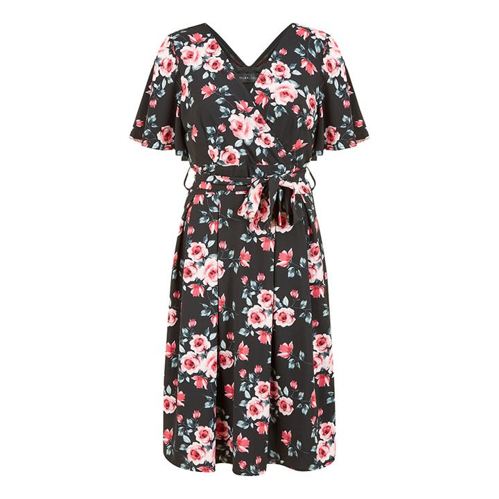 Mela London Women's Black Floral Wrap Skater Dress in Size 8, Sports Direct