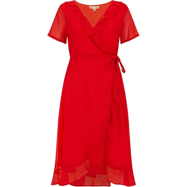 Yumi Women's Red Green Frill Wrap Dress in Size 10, Sports Direct