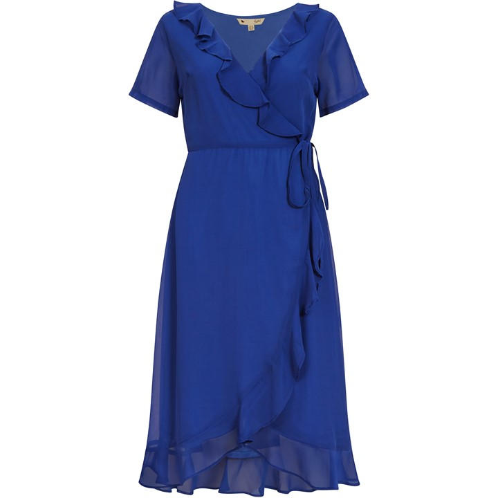 Yumi Women's Blue Green Frill Wrap Dress in Size 10, Sports Direct