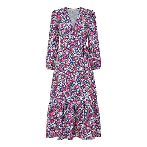 Yumi - Women's Green Daisy Print Midi Wrap Dress