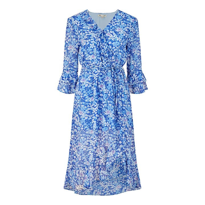 Yumi Women's Blue Floral Frill Wrap Dress in Size 10, Sports Direct