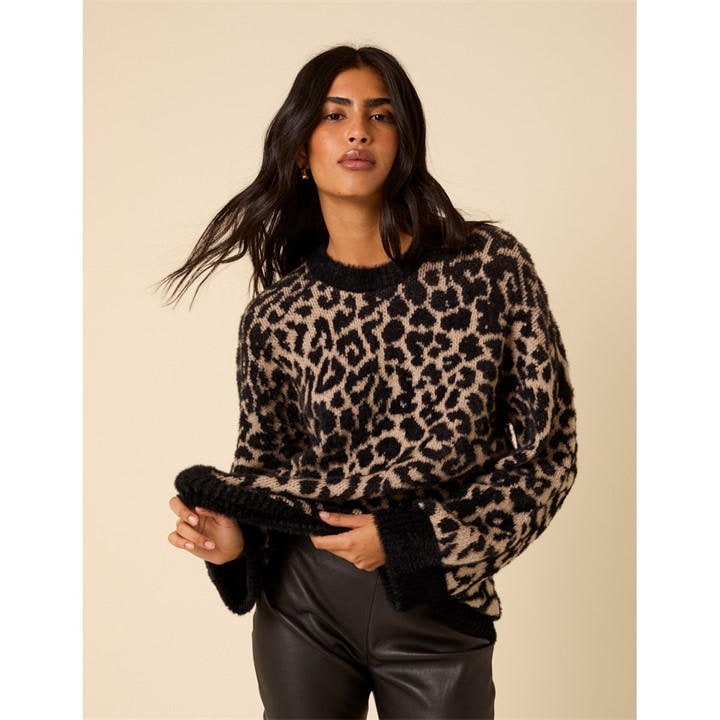 Nobodys  Women's  Leopard Jacquard Oversized Jumper in Size 10, Sports Direct
