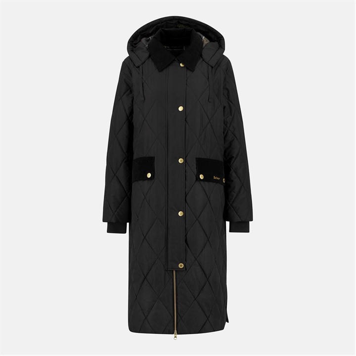 Barbour Women's Black Meredith Hooded Long Sleeve Quilted Jacket in Size 16, Sports Direct