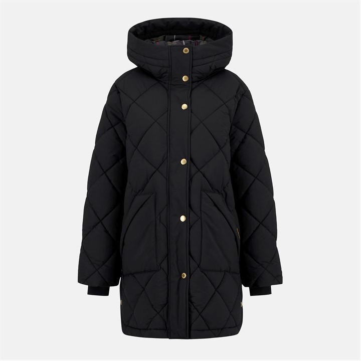 Barbour Women's Black Kailyn Hooded Long Sleeve Medium Puffer Jacket in Size 12, Sports Direct