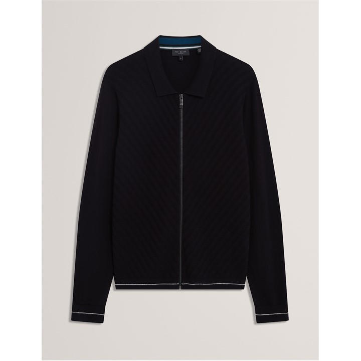 Ted Baker Men's Black Long Sleeve Stitch Zip Through Knitted Top in Size L, Sports Direct