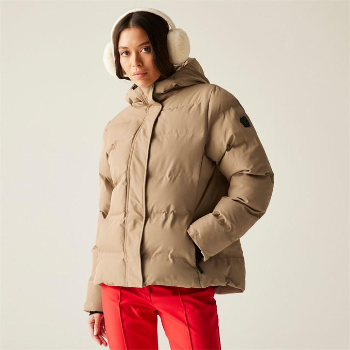 Dare 2B Women's Beige Entrusted Quilted Hooded Insulated Waterproof Jacket in Size 10, Sports Direct