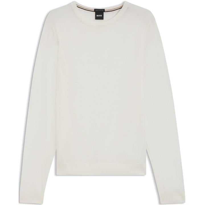 Boss Men's White Leno Knit Jumper, Soft Virgin Wool in Size L, Sports Direct