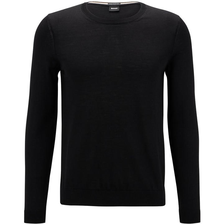 Boss Men's Black Leno Knit Jumper, Soft Virgin Wool in Size 2XL, Sports Direct