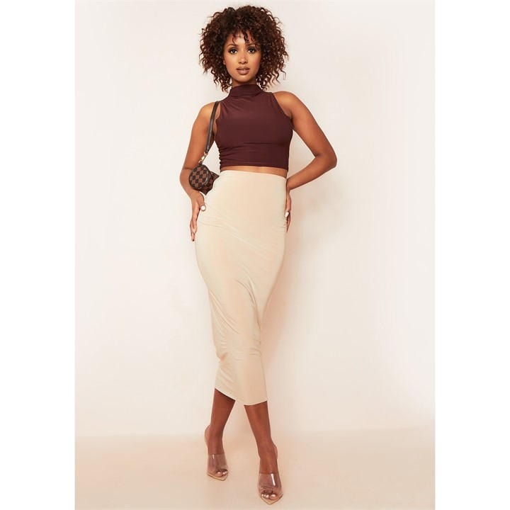 Missy Empire Women's Brown High Neck Cropped Racer Crop Top in Size 4, Sports Direct