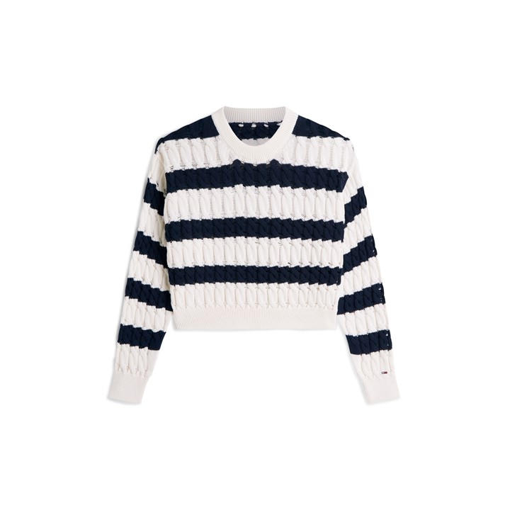 Tommy Jeans Women's White Cable Knit Jumper in Size 10, Sports Direct