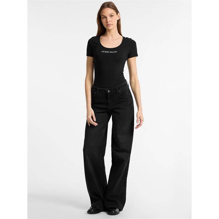 Guess Women's Black Designer Form-Fitting Snap Closure Bodysuit in Size 8, Sports Direct