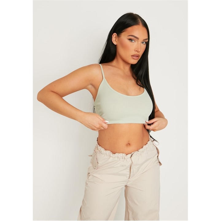 Missy Empire Women's Green Basic Ribbed Strappy Bralet in Size 8, Sports Direct