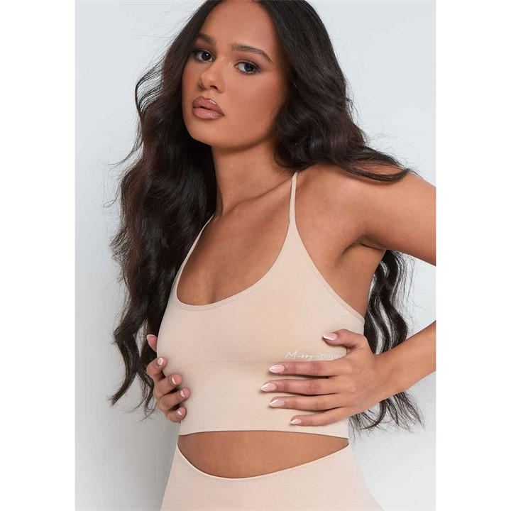 Missy Empire Women's Beige Missy Sport Cross Strap Seamless Gym Crop Top in Size 6, Sports Direct