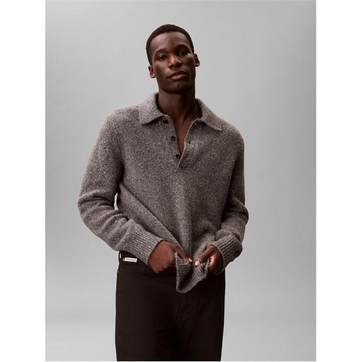 Calvin Klein Jeans Men' Grey Yarn Polo Knitted Crew Neck Jumper in Size S, Sports Direct
