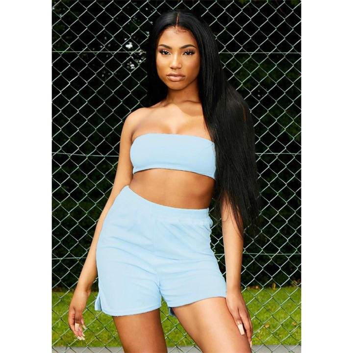 Missy Empire Women's Blue Velour Bandeau Crop Top in Size 4, Sports Direct