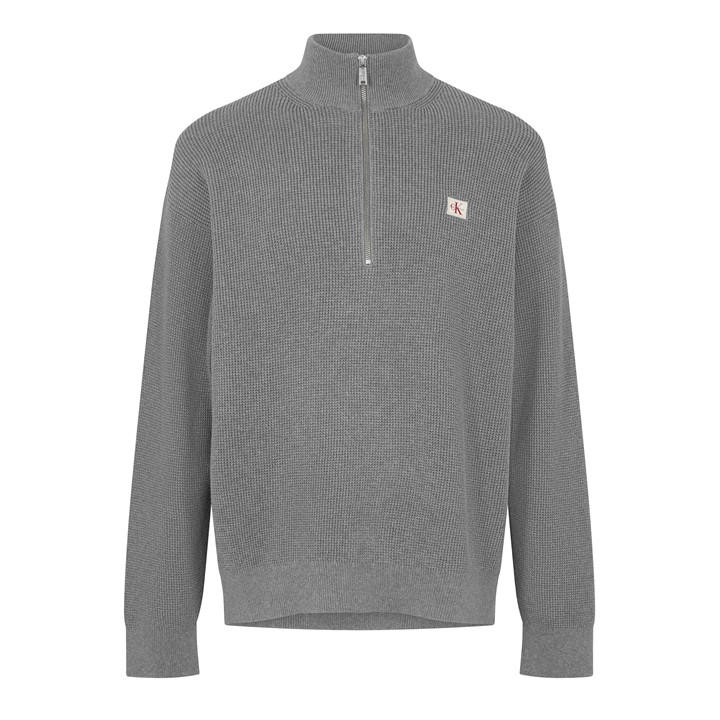 Calvin Klein Jeans Men's Grey Waffle Knitted Crew Neck Jumper in Size 2XL, Sports Direct