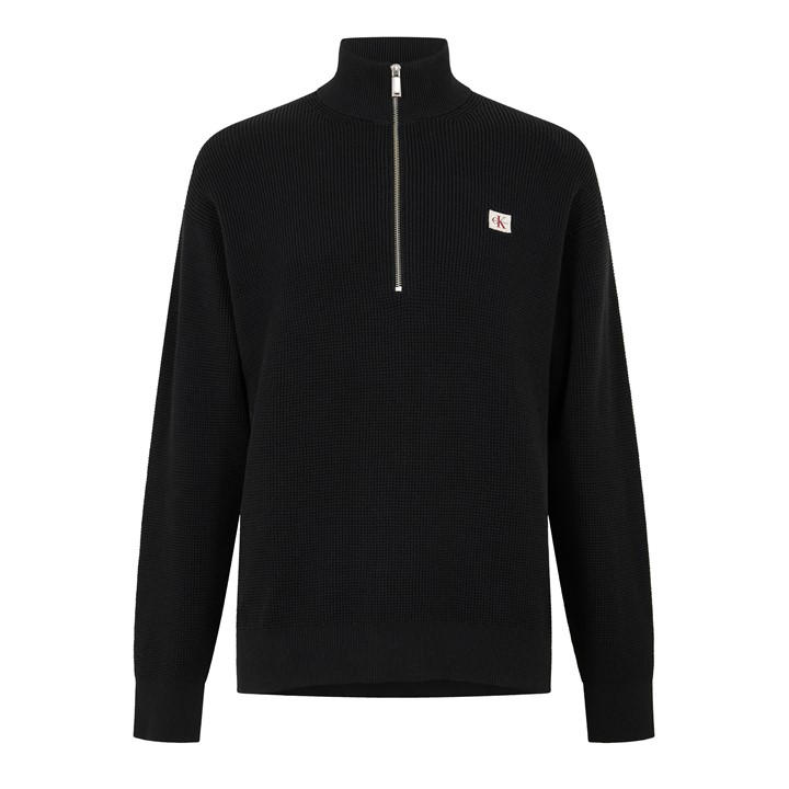 Calvin Klein Jeans Men's Black Waffle Knitted Crew Neck Jumper in Size L, Sports Direct