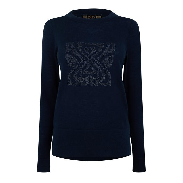 Biba Women's Blue Merino Logo Jumper in Size 10, Sports Direct