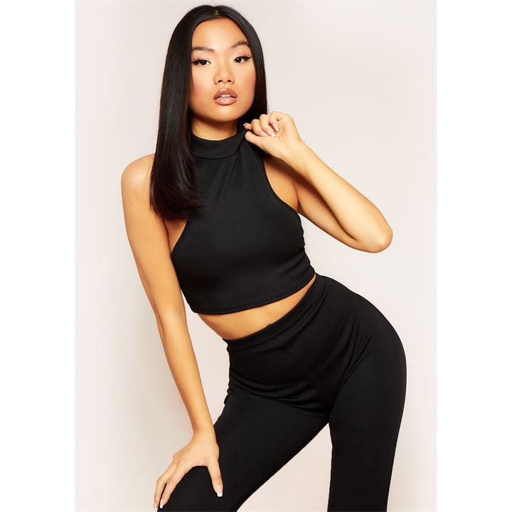 Missy Empire Women's Black Thick Bandage Rib Extreme Racer Crop Top in Size 4, Sports Direct