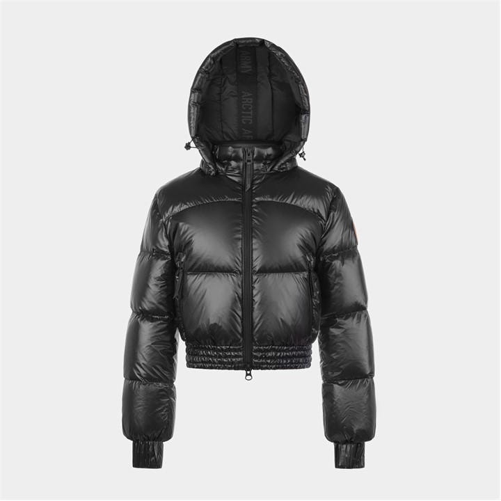 Arctic Army Women's Black Yukon Hooded Funnel Neck Short Puffer Jacket in Size 14, Sports Direct