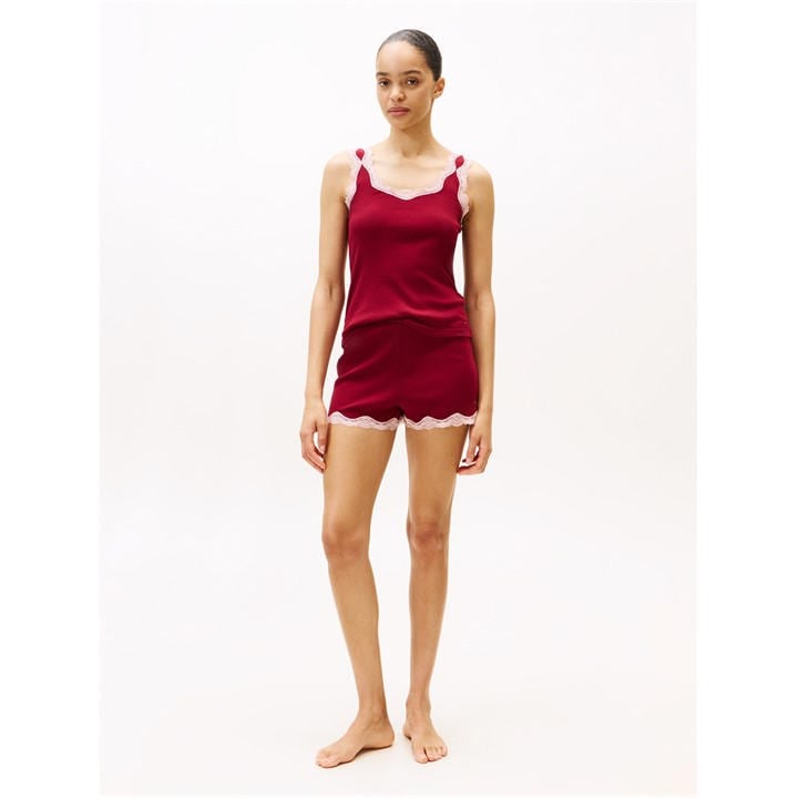 Tommy Hilfiger Women's Red Lace Cami Pyjama Set in Size 10, Sports Direct