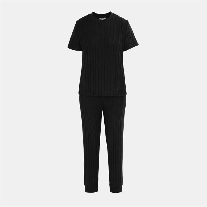 Miso Women's Black Short Sleeve Pajamas Set in Size 8, Sports Direct