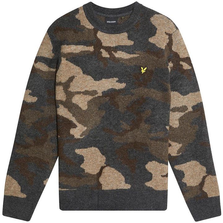 Lyle And Scott Men's  Camo Crew Neck Jumper in Size XL, Sports Direct