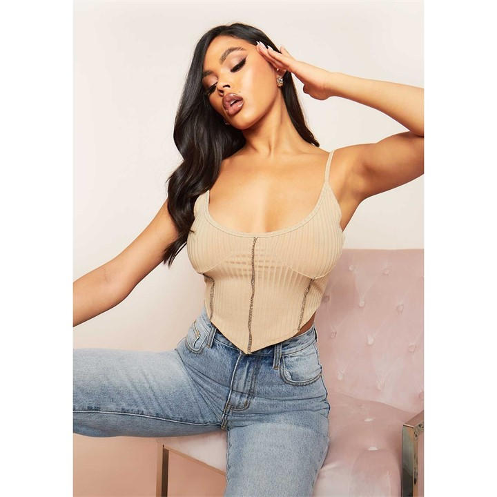 Missy Empire Women's Nude Rib Contrast Stitch Corset Top in Size 6, Sports Direct