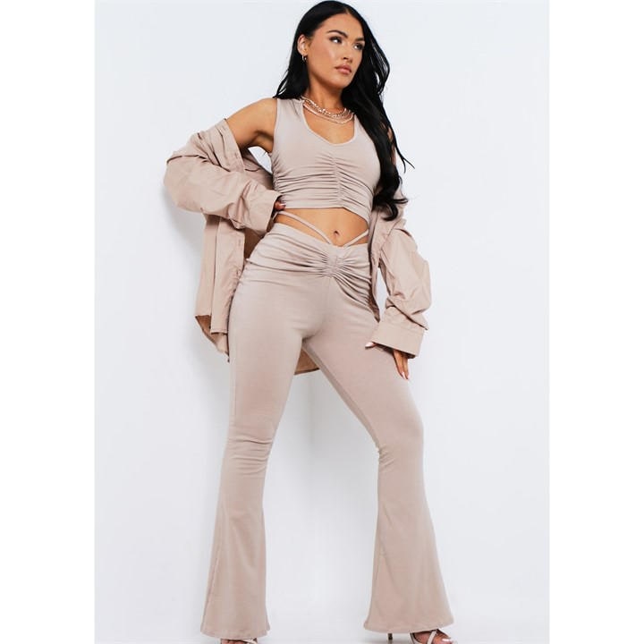 Missy Empire Women's Brown Ruched Front Flared Trousers in Size 8, Sports Direct