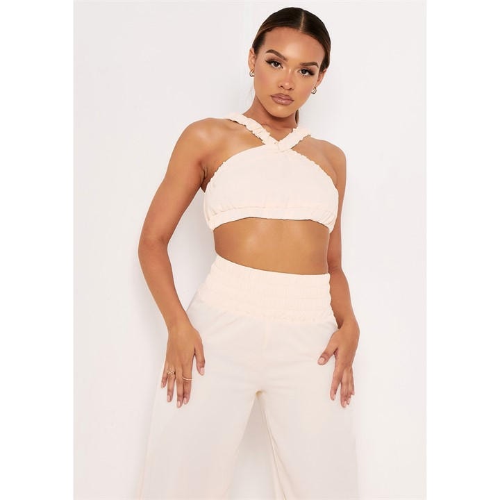 Missy Empire Women's Cream Cross Strap Pleat Detail Crop Top in Size 10, Sports Direct